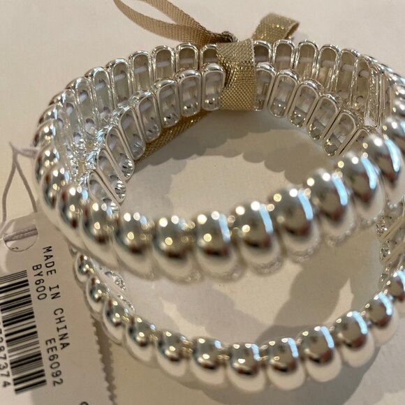 J.Crew Factory Mixed Metal Bracelet Set of 2 Silver Rhodium Plated NWT - Picture 1 of 11
